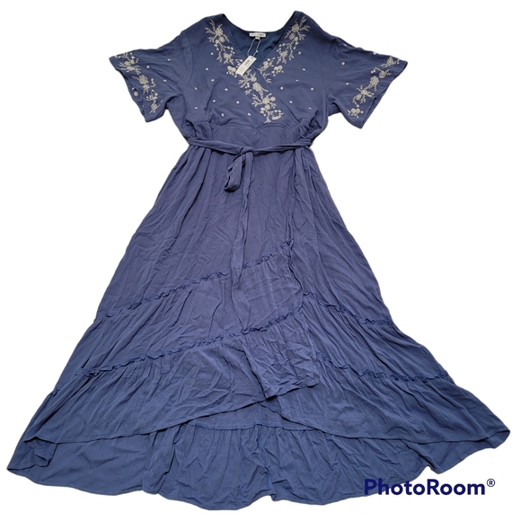 Baltic Born Dresses & Skirts - NWT Baltic Born Dress Embroidered Midi Faux Wrap Tiered Ruffles Blue Modest 3XL